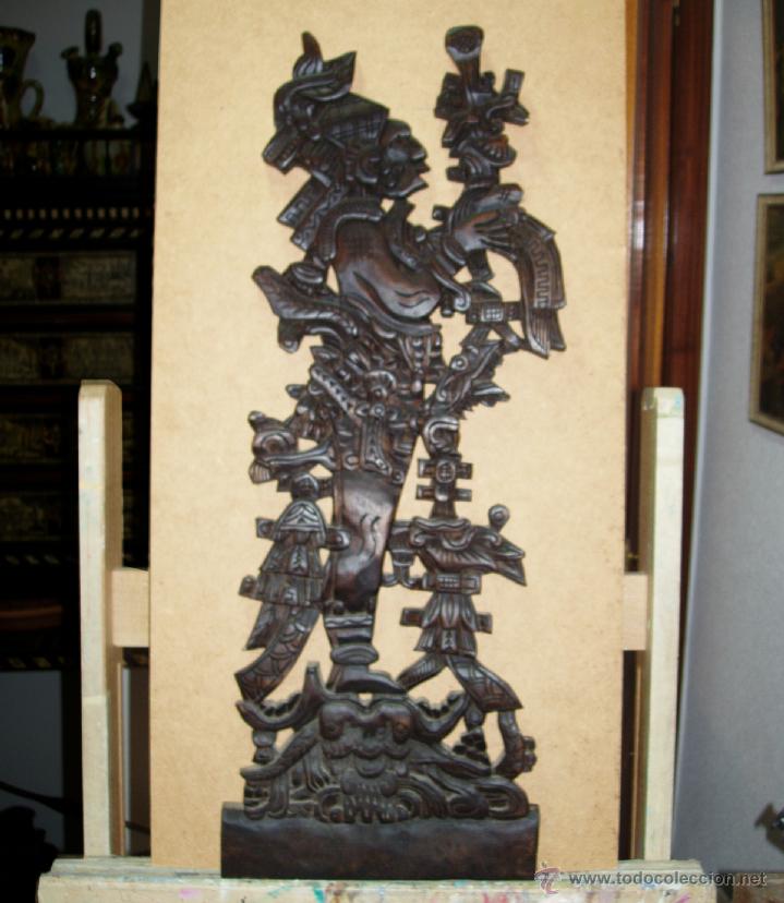 Nuevo: TALLA EN MADERA. SACERDOTE MAYA. MEXICO. - Foto 2