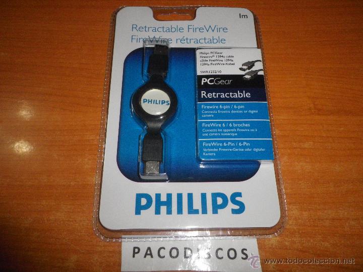 Nuevo: CABLE RETRACTABLE FIREWIRE PHILIPS 1394a AUTOENROLLABLE SIN ABRIR PRECINTADO A ESTRENAR - Foto 1