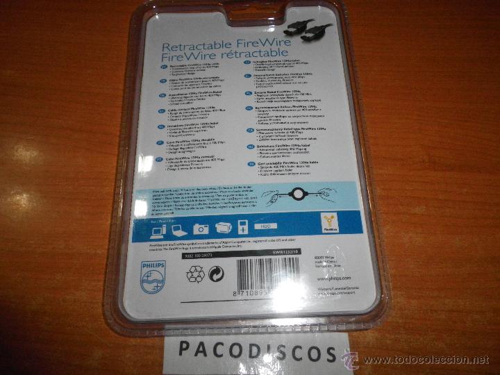 Nuevo: CABLE RETRACTABLE FIREWIRE PHILIPS 1394a AUTOENROLLABLE SIN ABRIR PRECINTADO A ESTRENAR - Foto 2