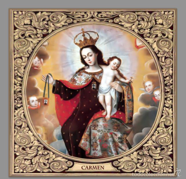 Nuevo: Azulejo 15x15 de la Virgen del Carmen con greca. - Foto 1