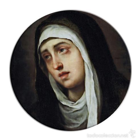 Nuevo: Im&aacute;n redondo plastico de Virgen Dolorosa