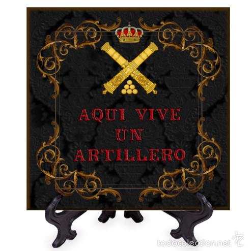 Neuf: Azulejo 20x20 Aqui vive un Artillero fondo negro