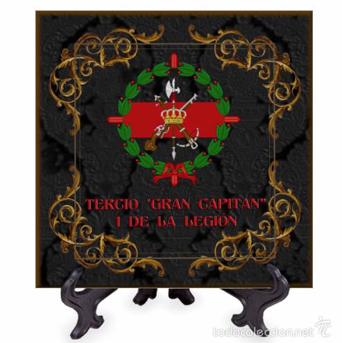 Nuevo: Azulejo 10x10 con el emblema del tercio Gran Capitan 1 de la Legi&oacute;n con fondo negro.