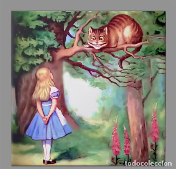 Nuevo: Azulejo 10x10 Alicia con el gato de Cheshire del pa&iacute;s de las maravillas