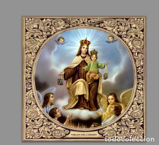 Nuevo: Bonito azulejo 15x15 de la virgen del Carmen con greca.