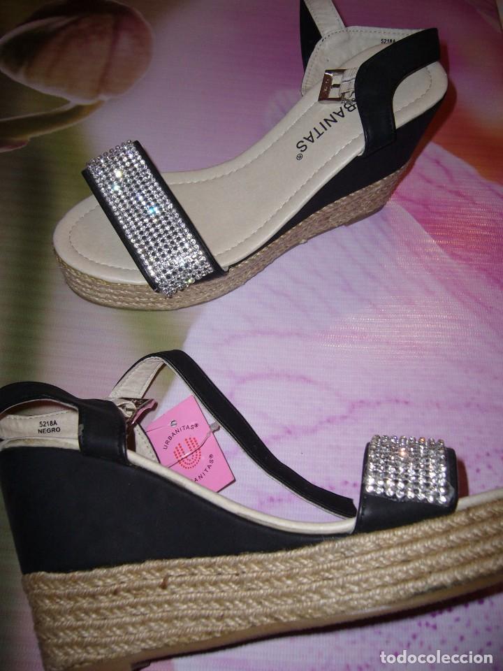 Nuovo: N&deg; 37. ZAPATOS-SANDALIAS-ALPARGATAS-CON BRILLANTES- CA&Ntilde;AMO TAC&Oacute;N ALTO CU&Ntilde;A-A
