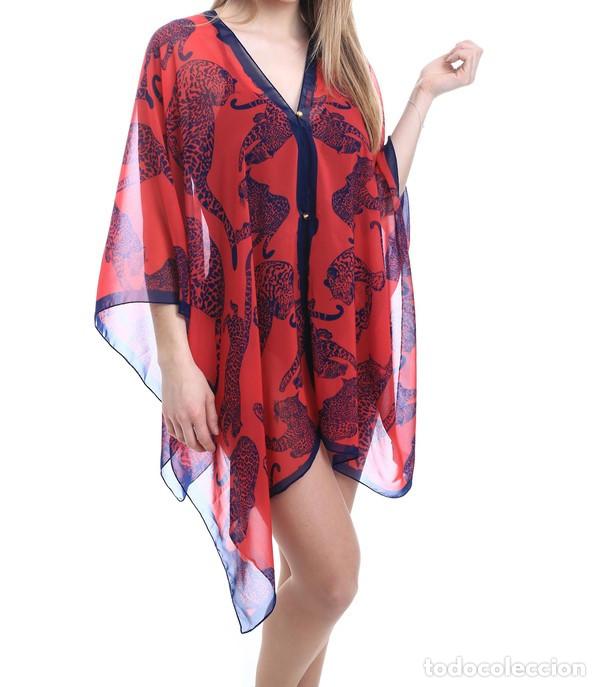 Nuevo: Caft&aacute;n rojo estampado leopardos azules - Foto 2