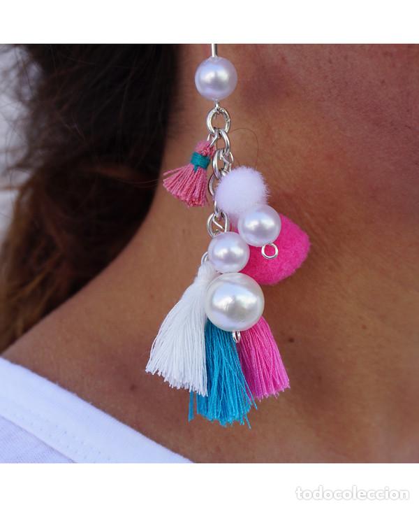 Nuevo: Pendientes plateados pompones, madro&ntilde;os y perlas - Foto 2