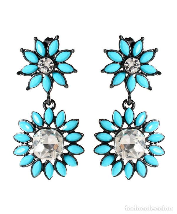 Nuevo: Pendientes flores azul esmeralda - Foto 1