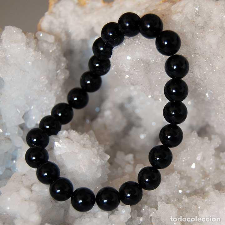 Nuevo: Pulsera el&aacute;stica de Agata Negra. Bolas de 8 mm - Foto 1