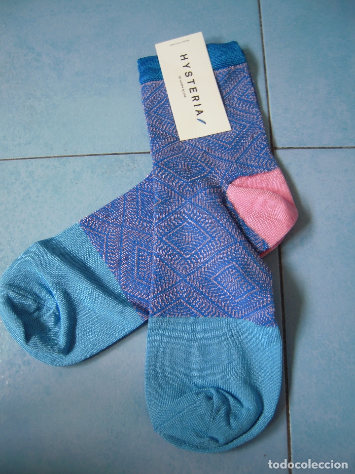 Nuevo: Calcet&iacute;n mujer azul y rosa estampado - Foto 1