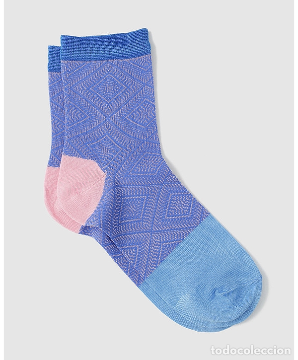 Nuevo: Calcet&iacute;n mujer azul y rosa estampado - Foto 4