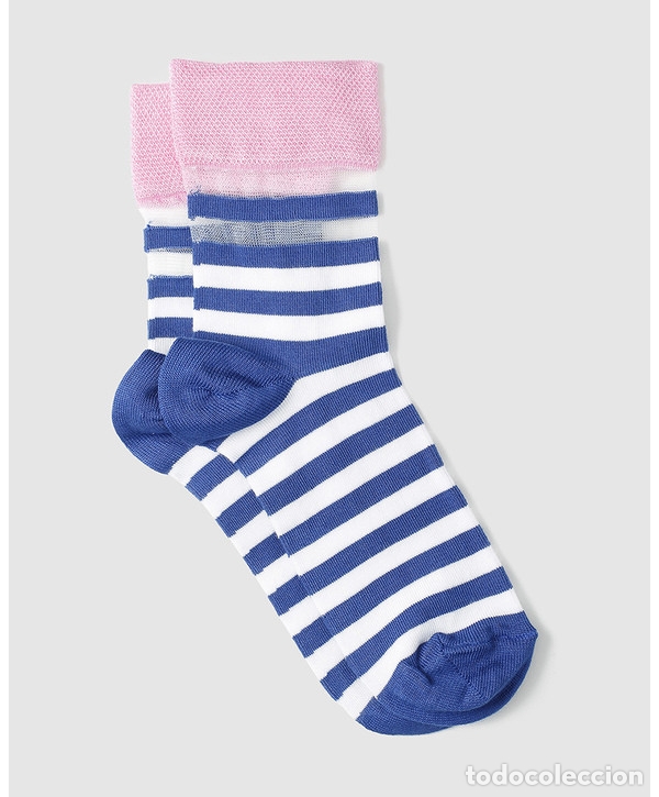 Nuevo: Calcet&iacute;n mujer rayas blanco, azul y rosa - Foto 1