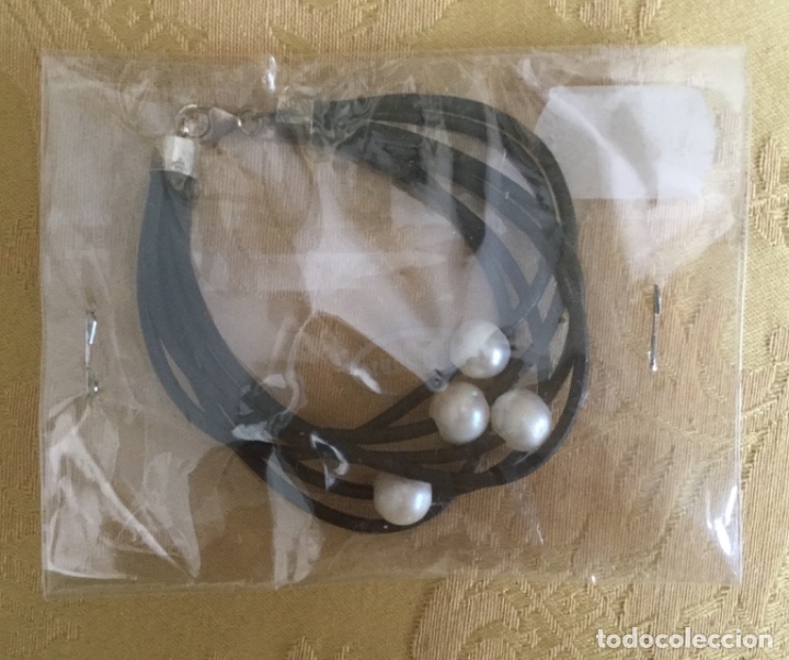 Nuevo: PULSERA DE CUERO, PERLAS NATURALES Y PLATA DE LEY - Foto 2