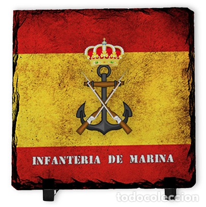 Nuevo: Baldosa de pizarra 20x20 con Emblema de la Infanteria de Marina y bandera de España - Foto 1 - 174514367