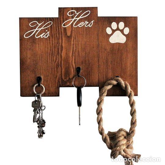 Nuevo: cuelgallaves de madera con perchitas de metal, decorado, mue365