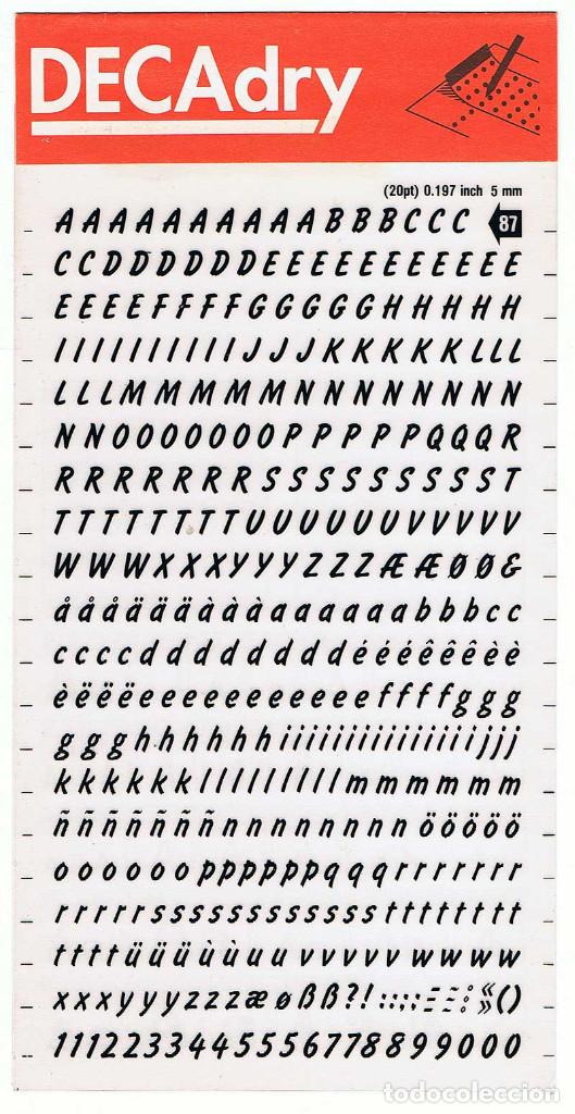 Novo: Decadry. Letras transferibles N&ordm; 87 (20 pt) 5 mm. Lote de 4 hojas
