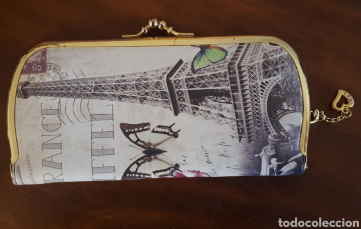 Neu: Cartera billetera estilo vintage mariposa rosa Torre Eiffel