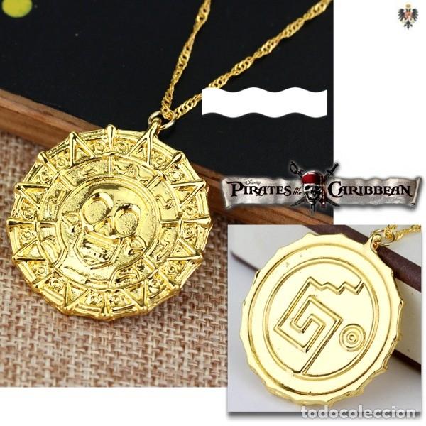 Nuevo: MONEDA ORO AZTECA PIRATAS DEL CARIBE + CADENA. 4 CMS - Foto 1