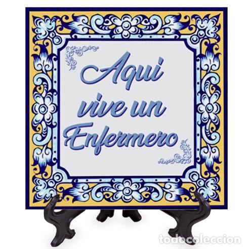 Neu: Azulejo 20x20 ctm con el texto Aqui vive un Enfermero mod: Azul