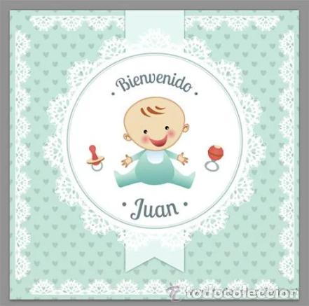 Neu: Azulejo 20x20 ctm personalizable con el nombre y el texto Bienvenido, para regalar en un nacimiento