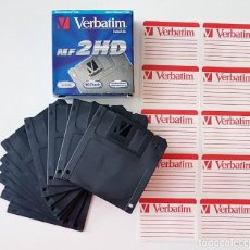 Nuevo: VERBATIM 3,5” MF 2HD DOUBLE SIDED HIGH DENSITY 10 BLACK FLOPPY DISKS IN BOX WITH LABELS. Lote 347410323