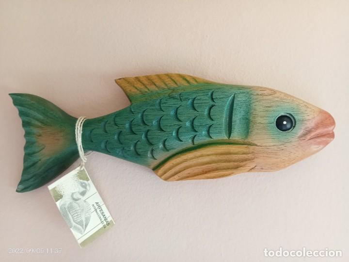 Nuevo: PEZ CARPA TALLADO EN MADERA Y PINTADO - Foto 1