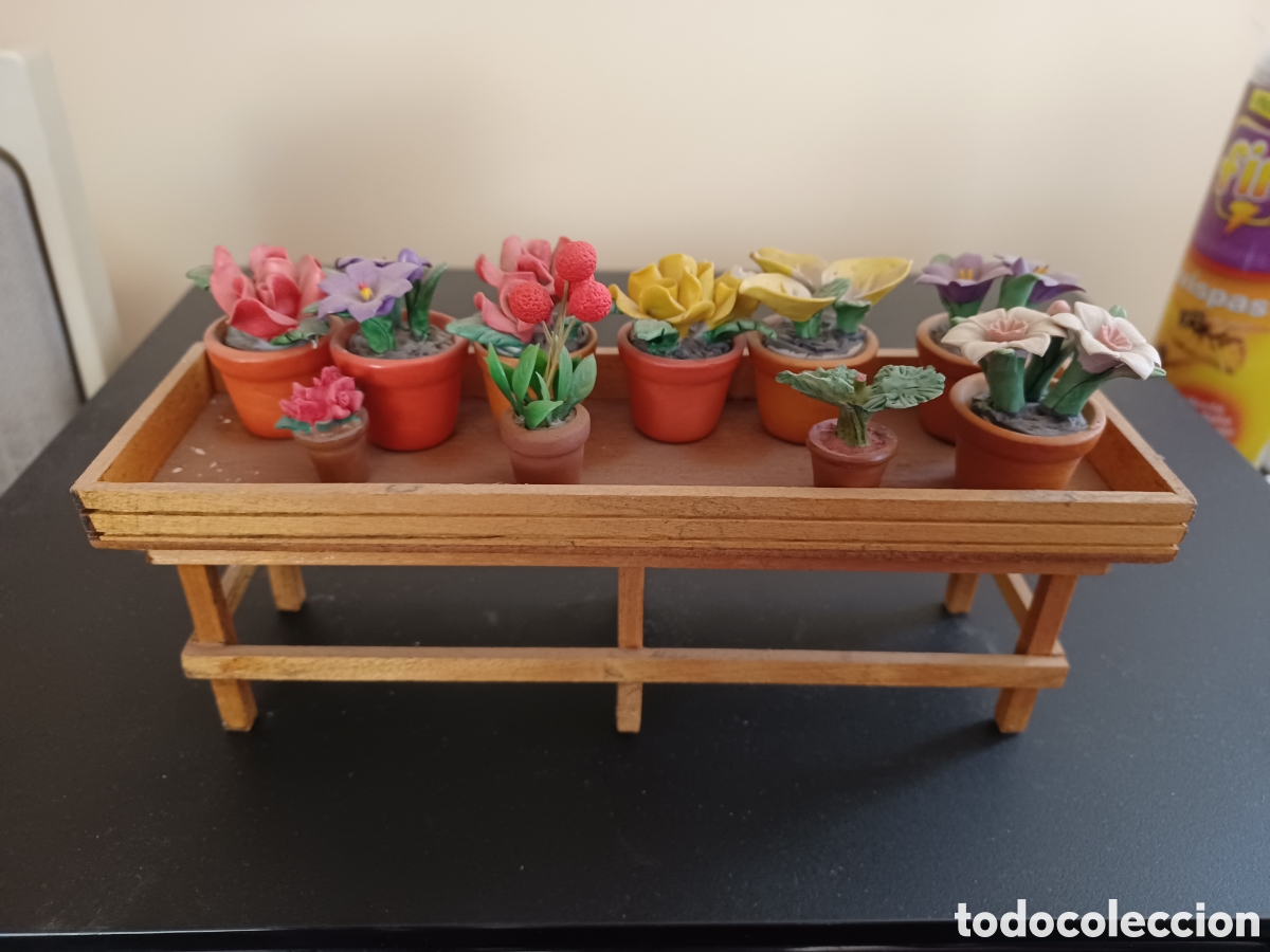 Nuovo: Preciosa jardinera co macetas de ceramica en miniatura