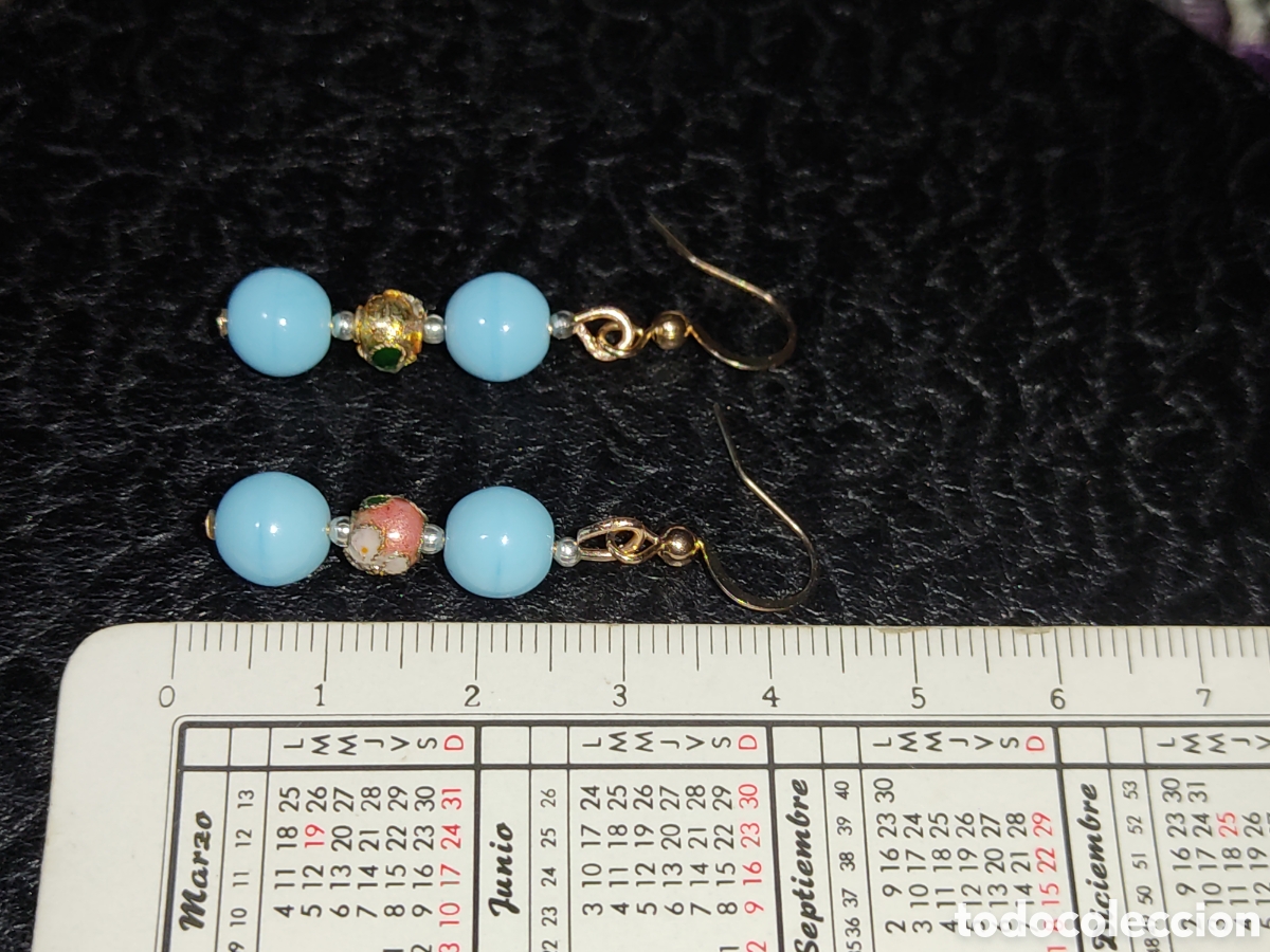 Nuevo: Pendientes de opalina azul y cloisonne. - Foto 2