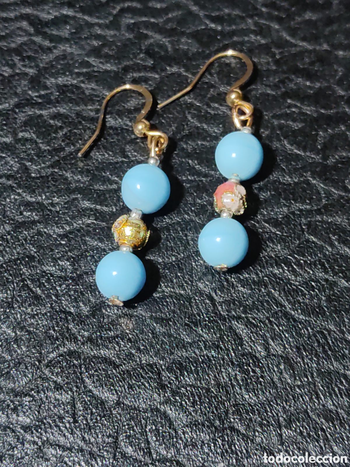 Nuevo: Pendientes de opalina azul y cloisonne. - Foto 3