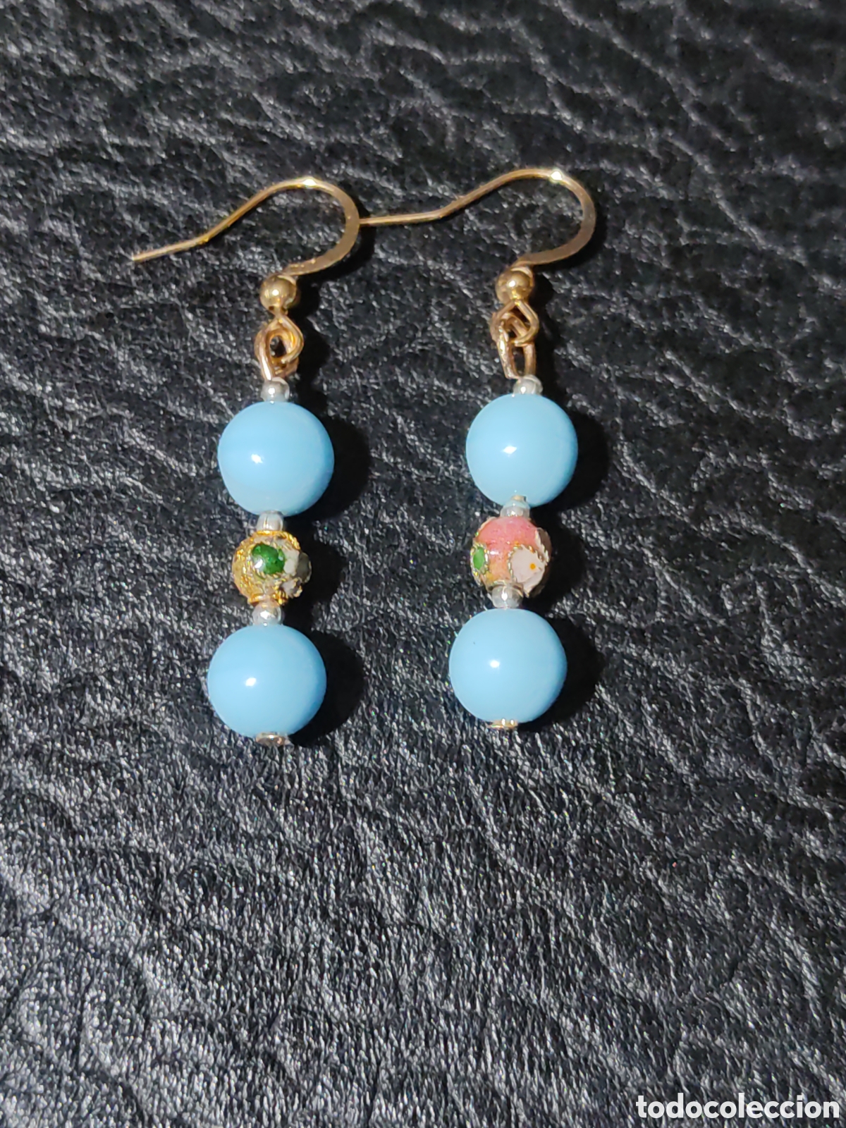 Nuevo: Pendientes de opalina azul y cloisonne. - Foto 1