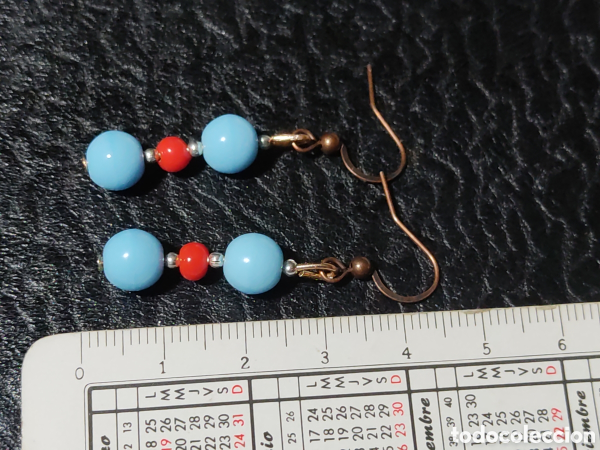 Nuevo: Pendientes de opalina azul y roja,estilo indio Navajo. - Foto 2