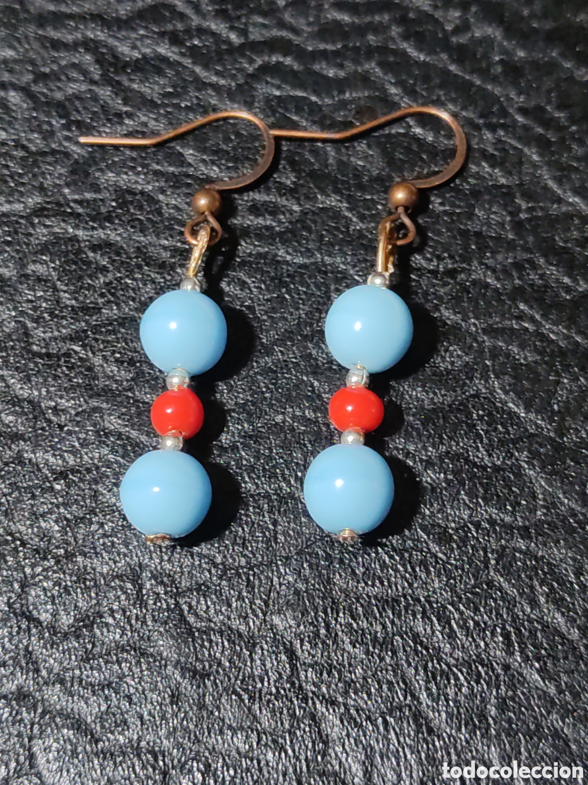 Nuevo: Pendientes de opalina azul y roja,estilo indio Navajo. - Foto 1