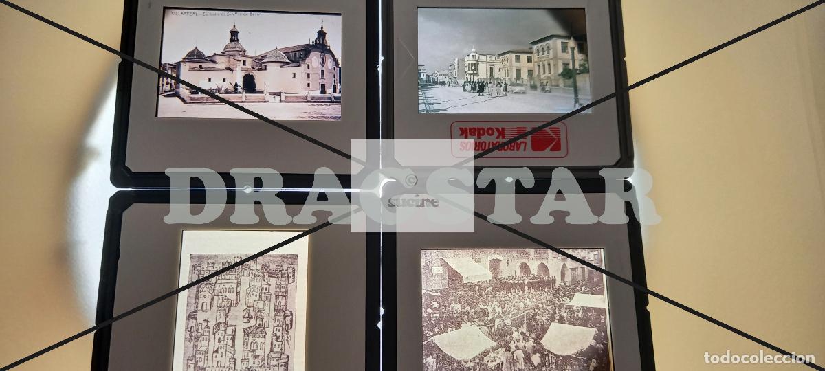 Neu: VILA-REAL EN EL RECUERDO, 4 DIAPOSITIVAS, SAN PASCUAL, COLEGIO CERVANTES, MERCADO, PLANO CIUDAD