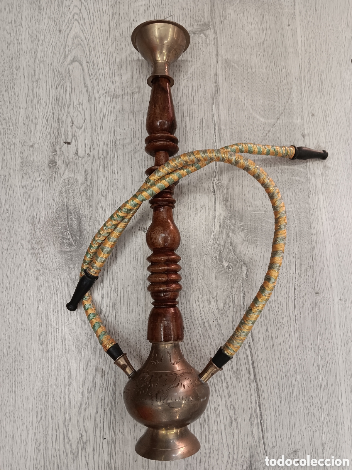 Nuevo: Cachimba de lat&oacute;n y madera. Decoracion 36 cm - Foto 1