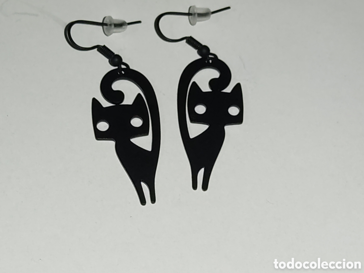 Nuevo: Pendientes g&oacute;ticos,gato negro esmaltado. - Foto 1