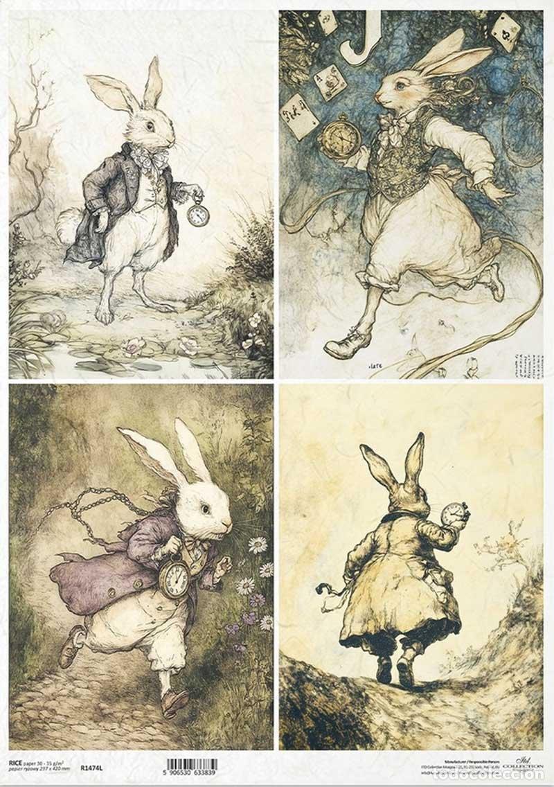 Neuf: Papel de arroz A3. Alicia en el pa&iacute;s de las maravillas. 29,7 x 42 cm. Conejo Blanco (precintado)