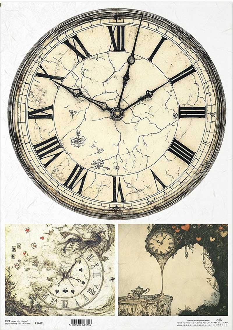 Neuf: Papel de arroz A3. Alicia en el pa&iacute;s de las maravillas. 29,7 x 42 cm. Relojes (precintado)