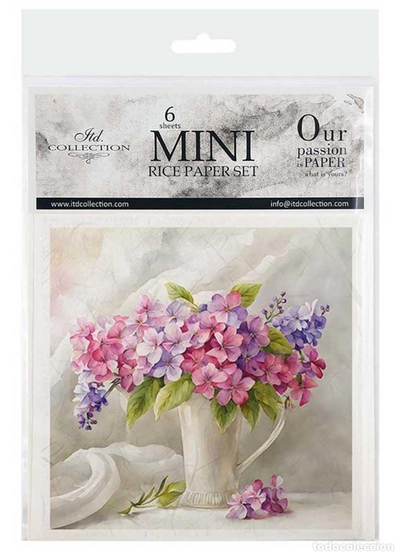 Neuf: Set de 6 Hojas Mini. Papel de Arroz. Flores de verano ramo de flores. 14,8x14,8cm. (precintado)