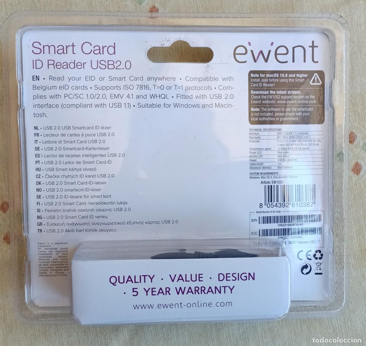 Nuevo: LECTOR DE TARJETAS INTELIGENTES.EWENT.SMART CARD ID READER.USB.PC.MAC.DNI ELECTRONICO.USB 2.0 - Foto 2