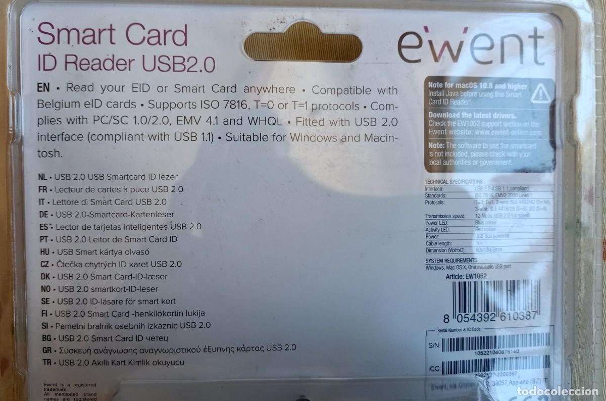 Nuevo: LECTOR DE TARJETAS INTELIGENTES.EWENT.SMART CARD ID READER.USB.PC.MAC.DNI ELECTRONICO.USB 2.0 - Foto 3