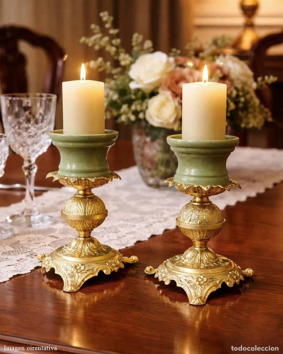 Nuevo: Par de candelabros dorados con base - Foto 6