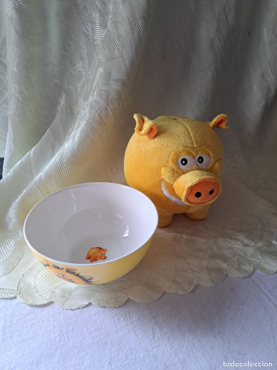 Nuevo: Bonito bol taz&oacute;n desayuno con peluche cerdito, de Migros, porcelana. Ideal regalo.