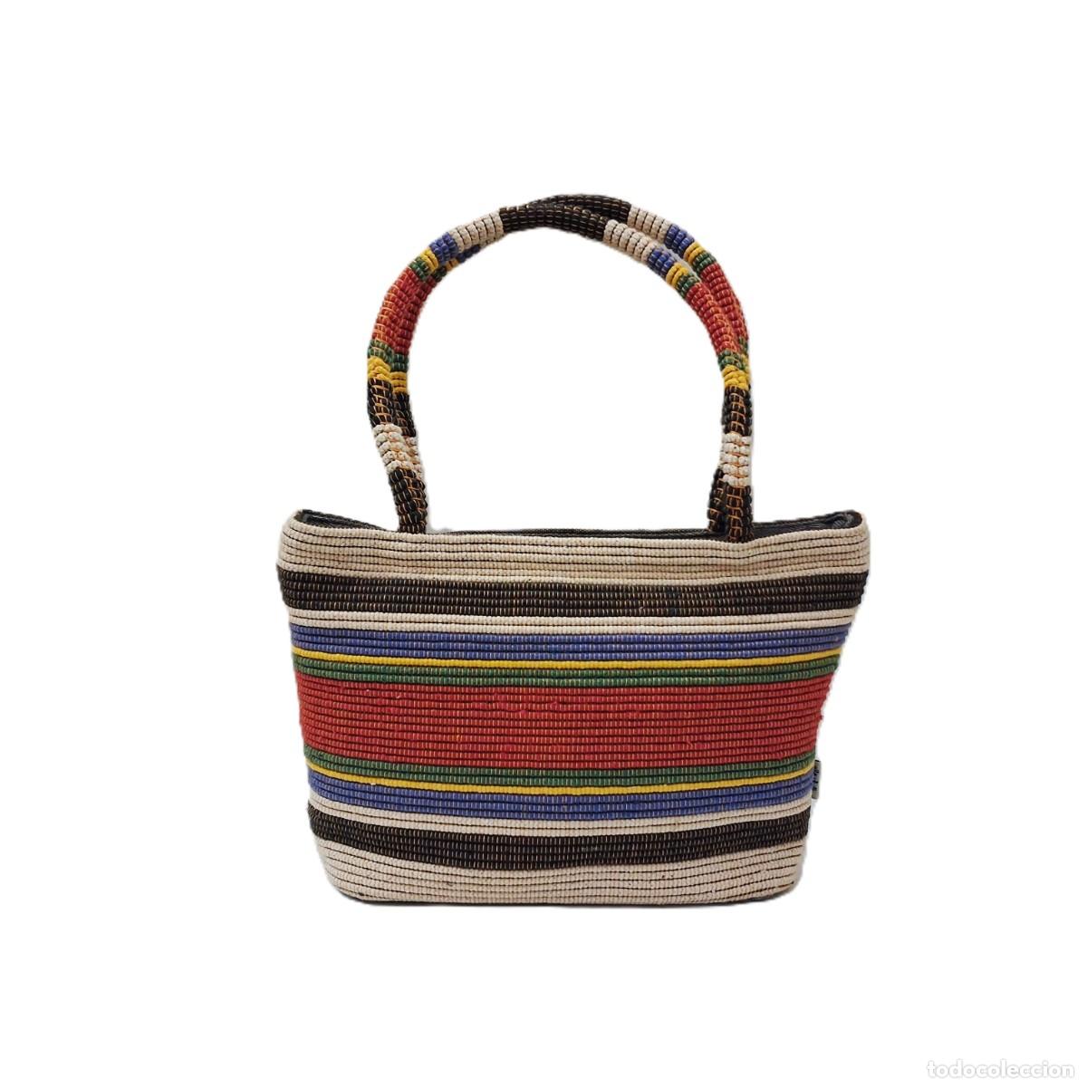 Nuevo: Bolso tote de paja de rafia tejido a mano, multicolor, a rayas, estilo boho