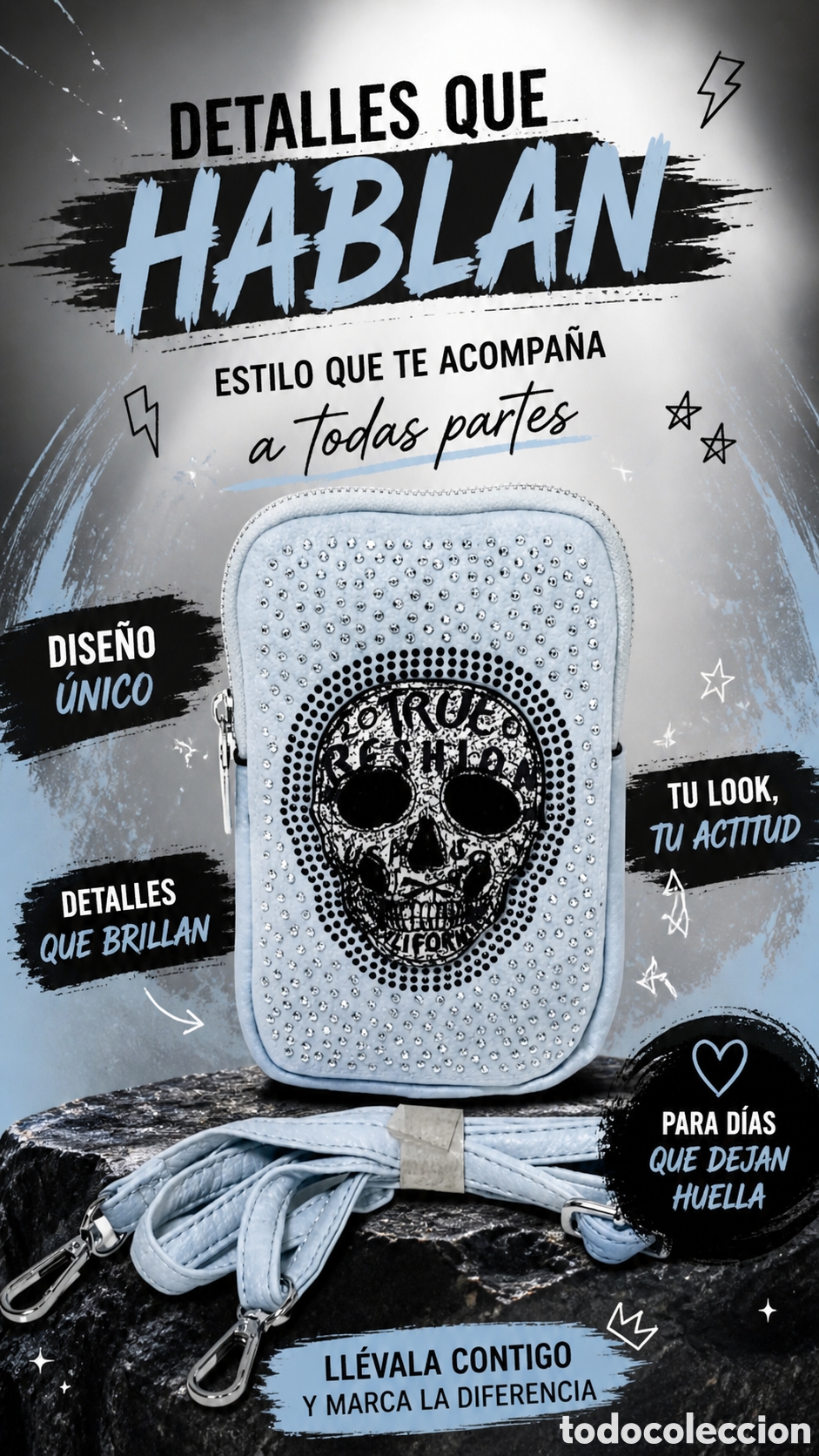 Nuevo: Cuelga movil de polipiel &rdquo;Calavera&rdquo;