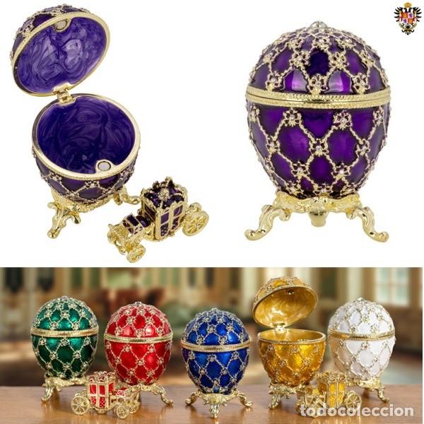 Nuevo: HUEVO CARROZA FABERG&Eacute; CRISTAL CHECO + ESTUCHE. 9 CMS