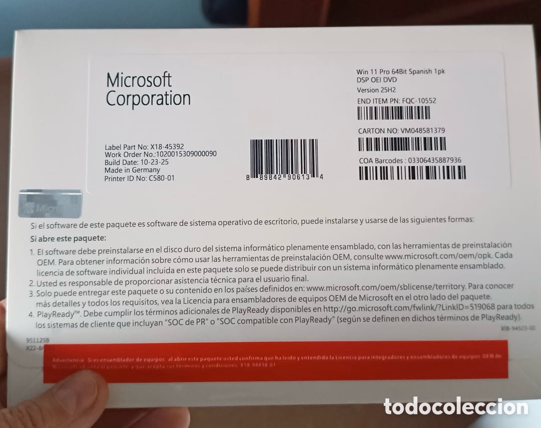 Nuevo: Microsoft Windows 11 Pro 64-Bit Espa&ntilde;ol - DVD OEM (Nuevo/Sellado)