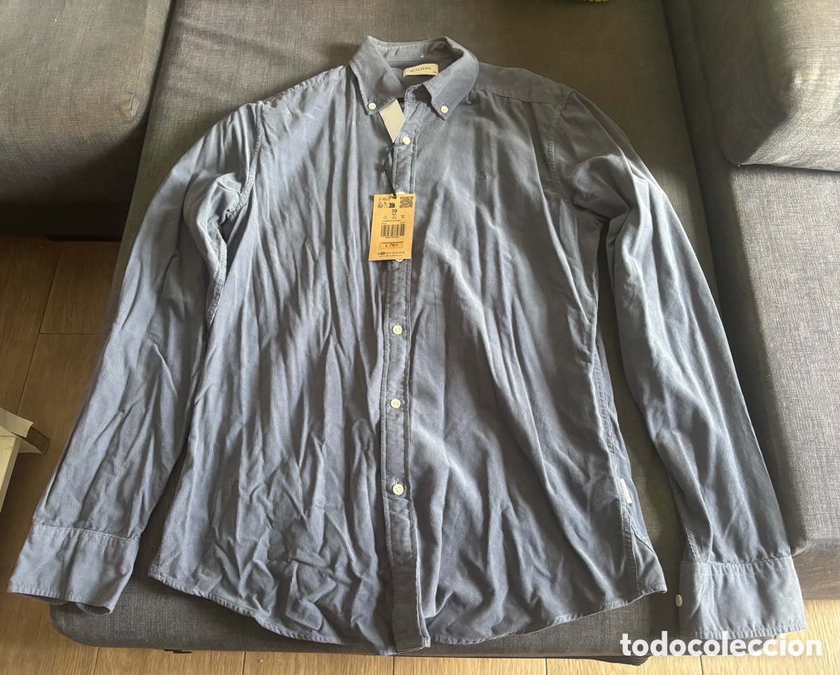 Nuevo: Camisa Pana SCALPERS Hombre Talla 39 M Azul Nueva Con Etiquetas Regular Fit