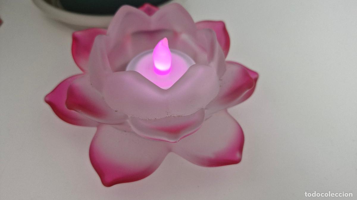 Nuevo: Portavelas de Vidrio Cristal Flor de Loto Color Morado