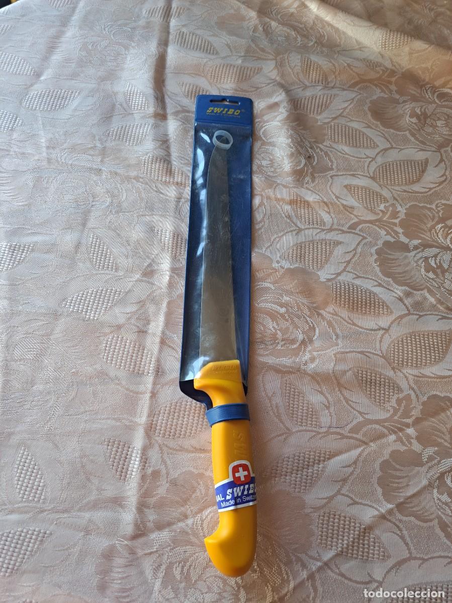 Nuevo: cuchillo de carnicero Swibo con mango amarillo fabricado en Suiza.Nuevo